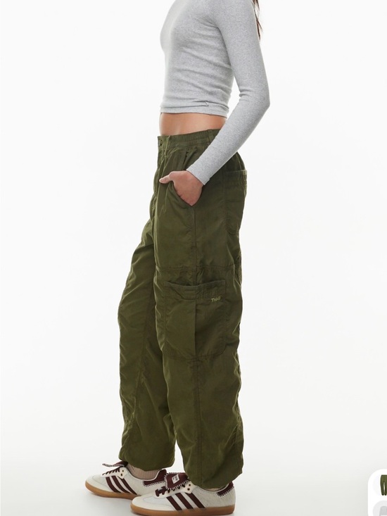 TNA Pants - Olive Green Wide-Leg Cargo parachute Pants